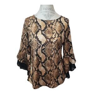 Another Reason Snake Animal Print 3/4 Sleeved Flowy Lace Blouse | Size Medium